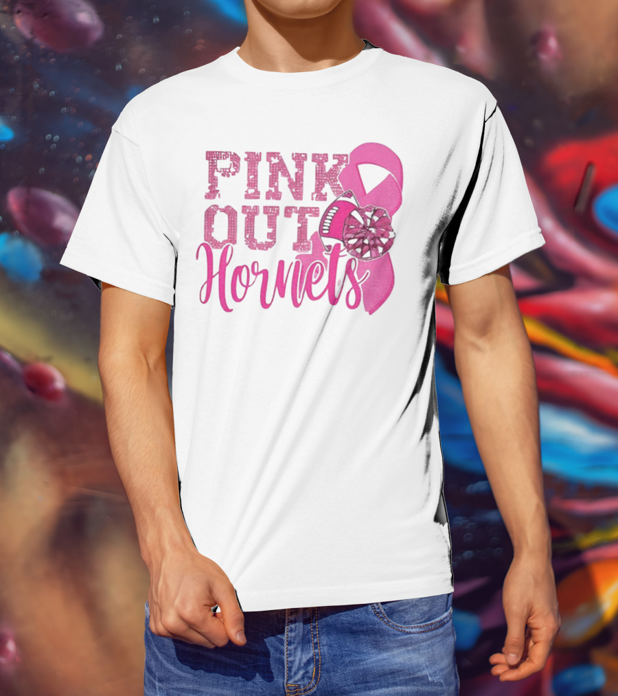 Pink Out Hornets New Orleans Hornets 2025 Football Ribbon Pom لص博 T-Shirt