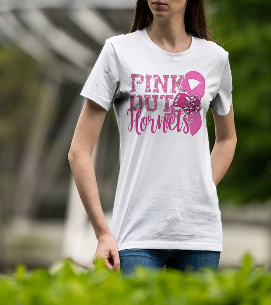 Pink Out Hornets New Orleans Hornets 2025 Football Ribbon Pom لص博 T-Shirt