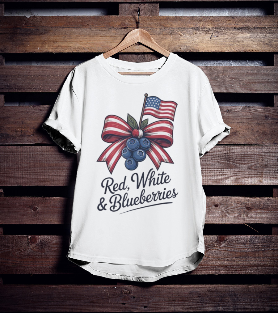 Red White Blueberries American Flag Bow T-Shirt