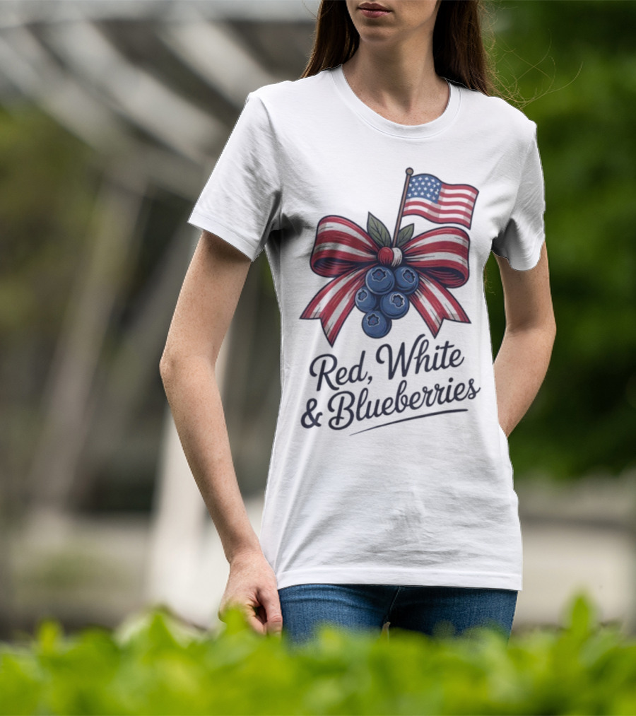 Red White Blueberries American Flag Bow T-Shirt