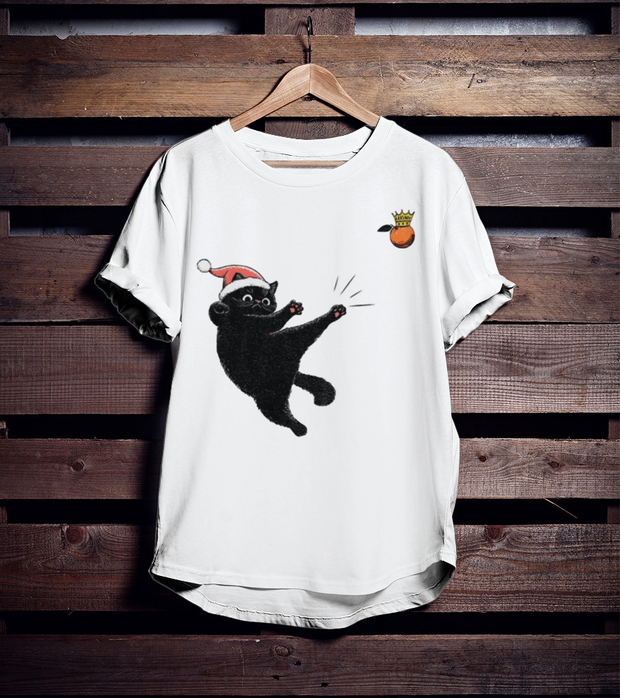 Black Cat Santa Hat Kicking Crowned Orange No Kings Christmas Anti-Trump T-Shirt