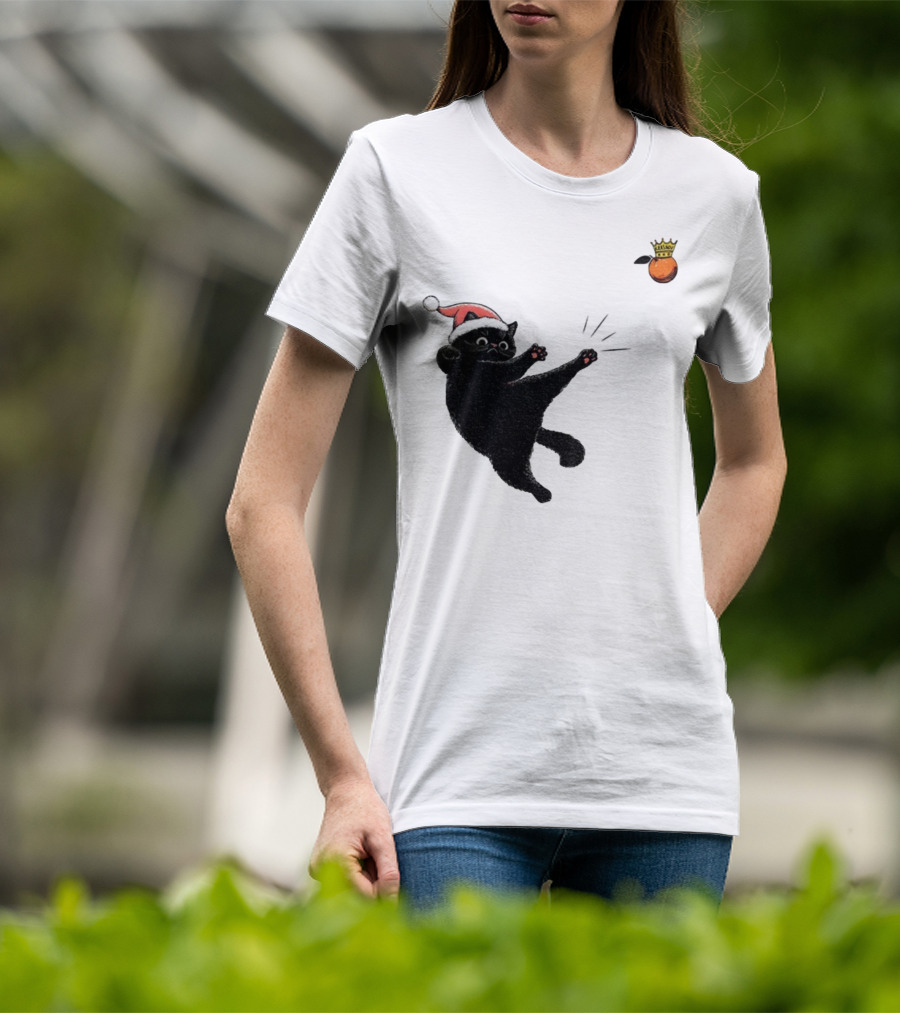 Black Cat Santa Hat Kicking Crowned Orange No Kings Christmas Anti-Trump T-Shirt