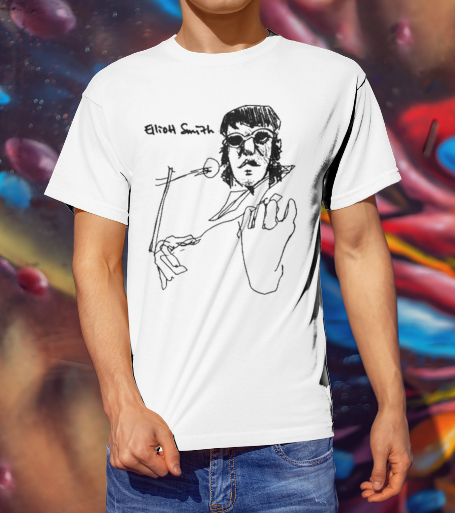 Elliott Smith Blue Fools Hand-Drawn Microphone Sketch T-Shirt