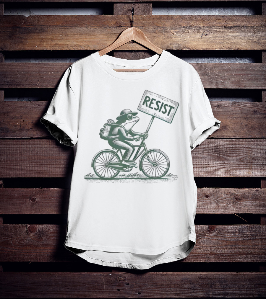 Frog On Bike Resist Portland Protest Vintage Graphic T-Shirt