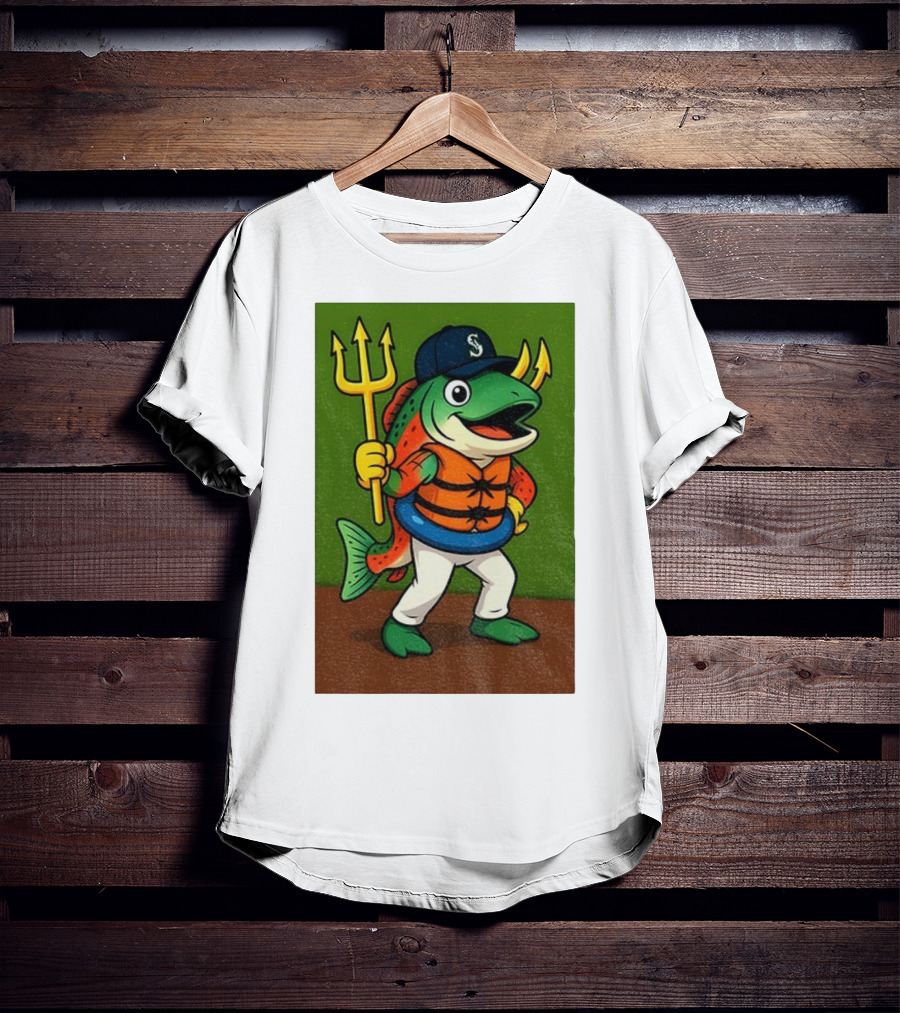 Seattle Mariners 2025 Humpy Salmon Mascot With Trident T-Shirt