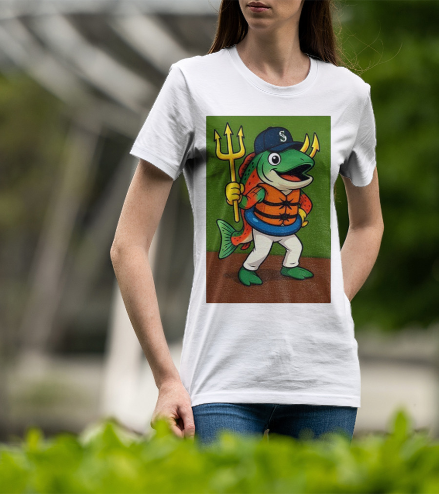 Seattle Mariners 2025 Humpy Salmon Mascot With Trident T-Shirt