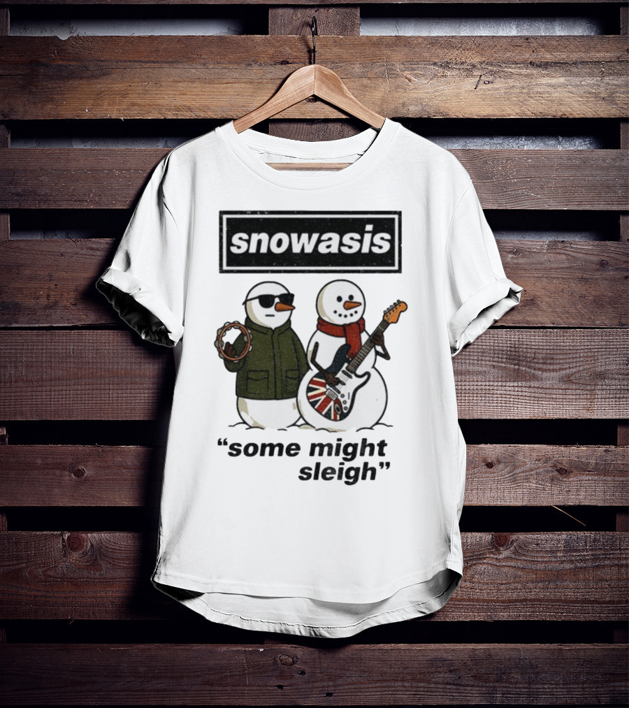 Snowasis Some Might Sleigh Christmas Snowmen With Guitars And Tambourine T-Shirt
