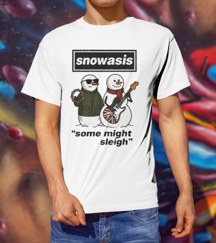 Snowasis Some Might Sleigh Christmas Snowmen With Guitars And Tambourine T-Shirt