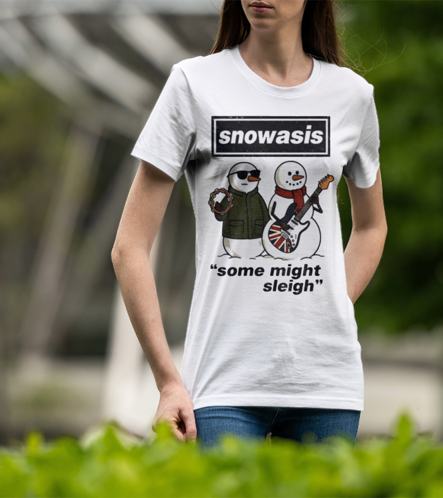 Snowasis Some Might Sleigh Christmas Snowmen With Guitars And Tambourine T-Shirt