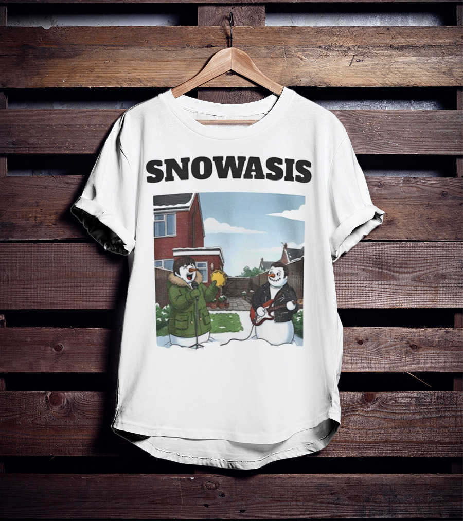 Snowasis Snowman Winter Oasis Vintage Guitar Tambourine Scene T-Shirt