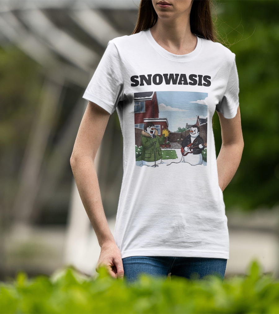 Snowasis Snowman Winter Oasis Vintage Guitar Tambourine Scene T-Shirt