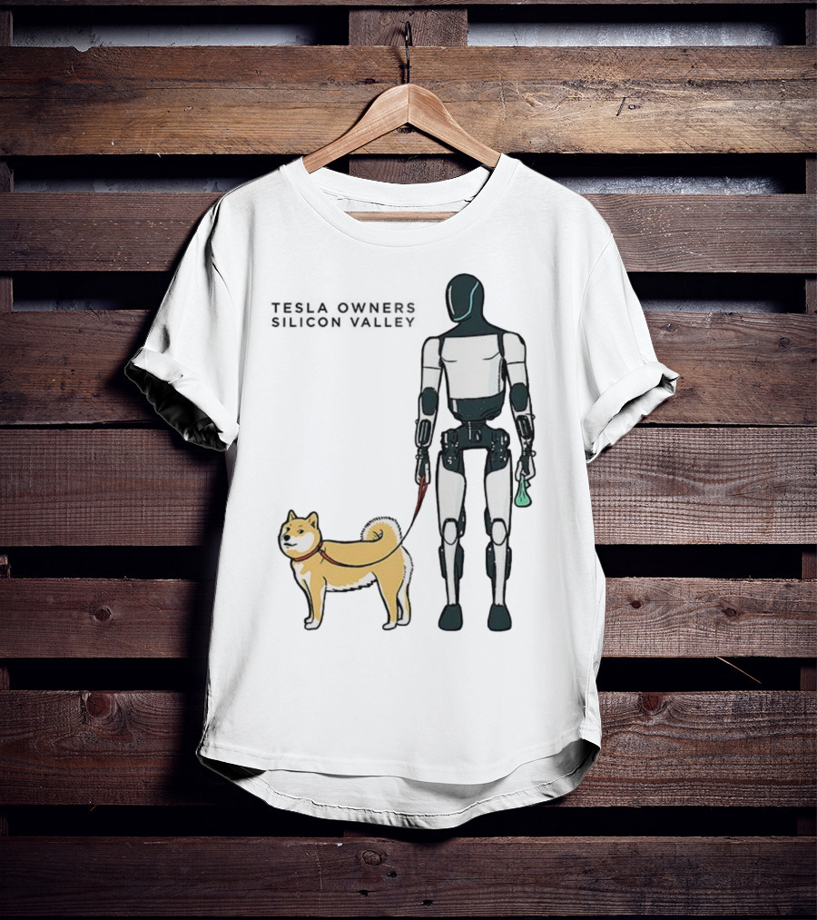 Tesla Owners Silicon Valley Optimus Robot Walking Doge Dog T-Shirt