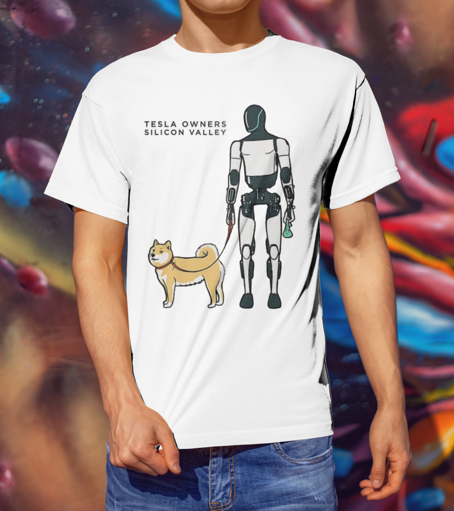 Tesla Owners Silicon Valley Optimus Robot Walking Doge Dog T-Shirt