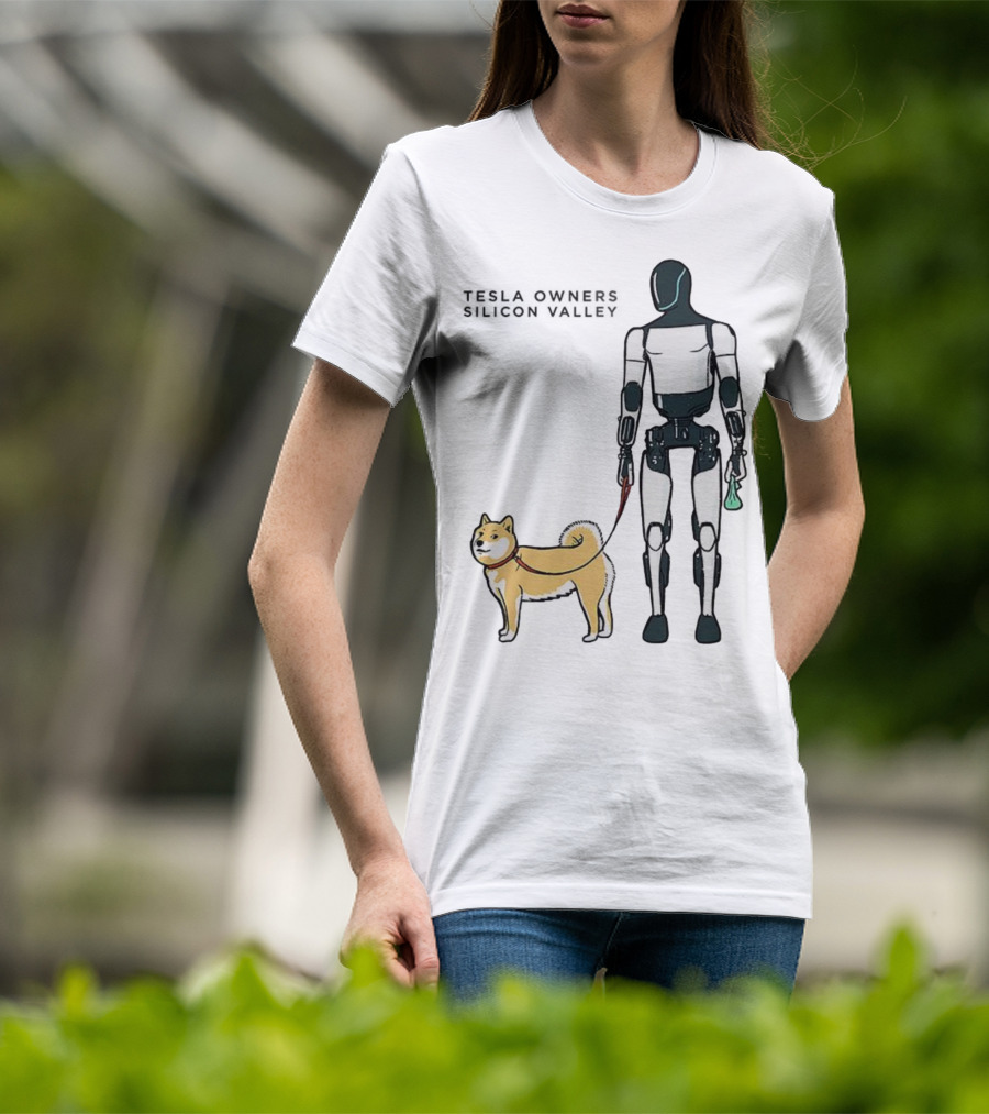 Tesla Owners Silicon Valley Optimus Robot Walking Doge Dog T-Shirt