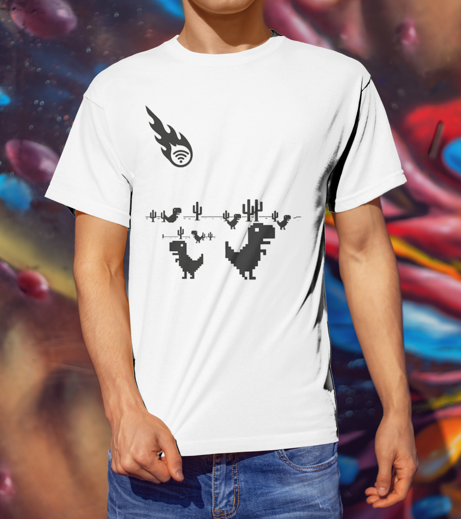 WiFi Meteor Extinction Dinosaur Game Pixel Art T-Shirt