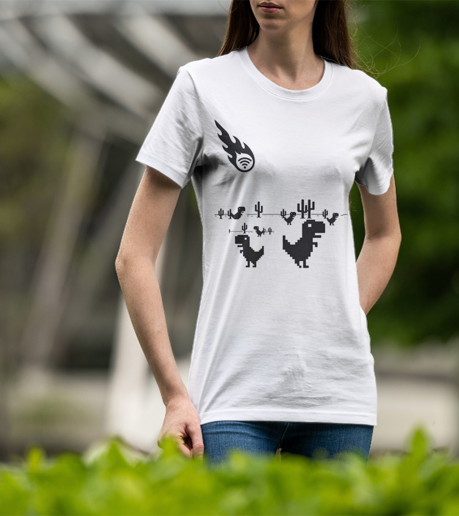 WiFi Meteor Extinction Dinosaur Game Pixel Art T-Shirt
