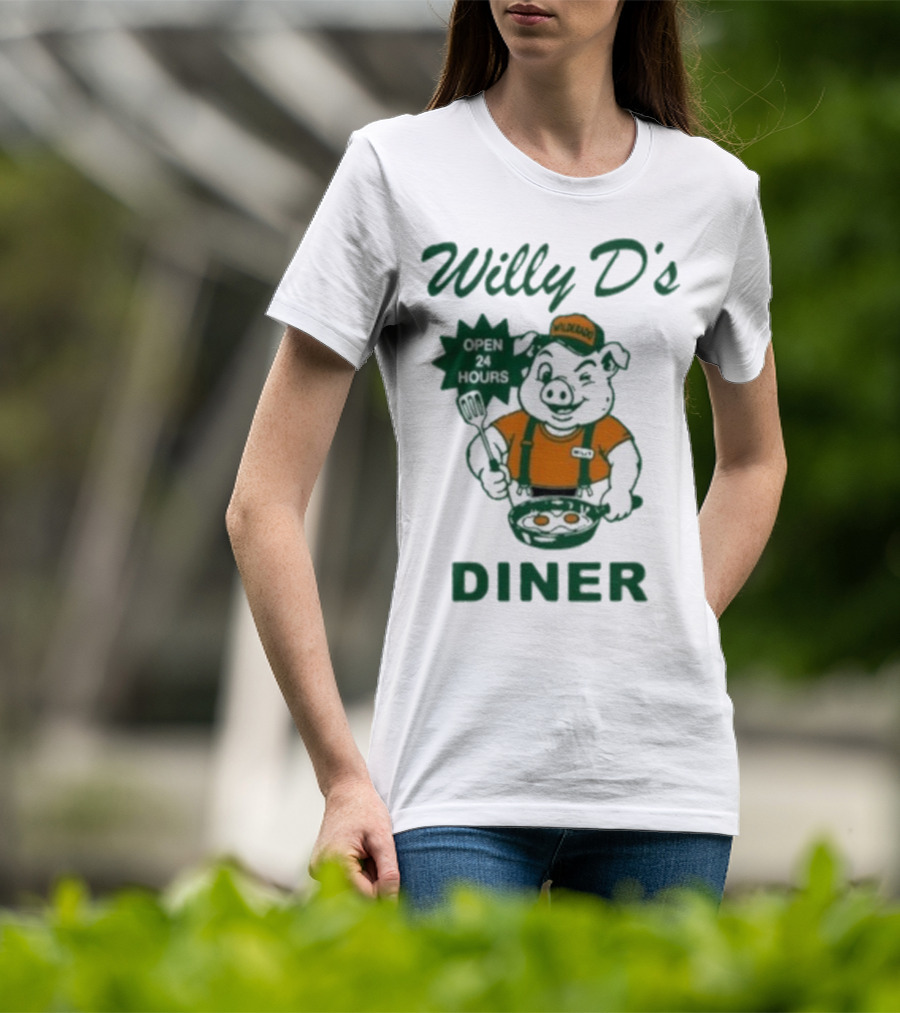 Wilderado Willy D's Diner Open 24 Hours Pig Cooking Eggs T-Shirt