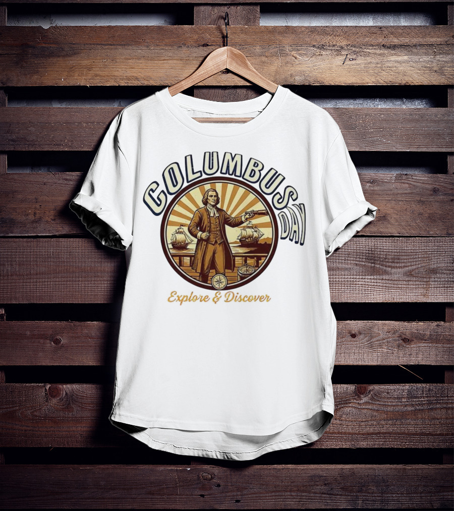 Columbus Day Explore And Discover Retro Vintage Style T-Shirt