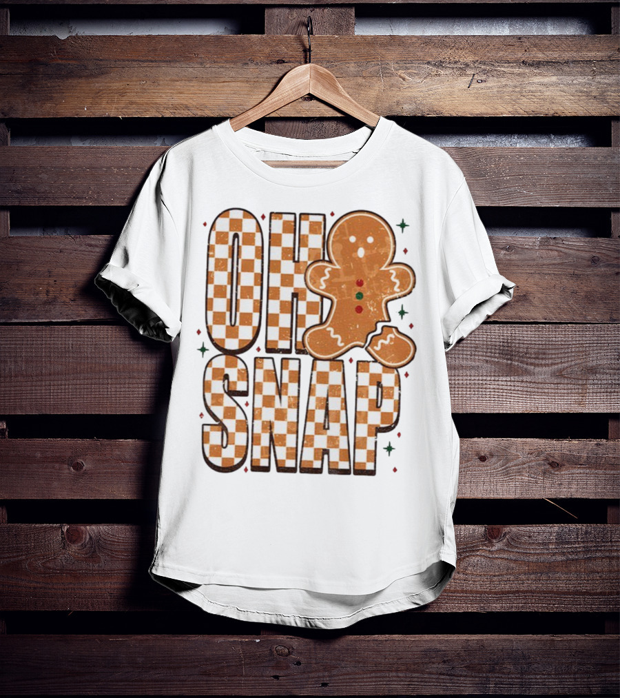 Oh Snap Gingerbread Merry Christmas Checkered Pattern T-Shirt