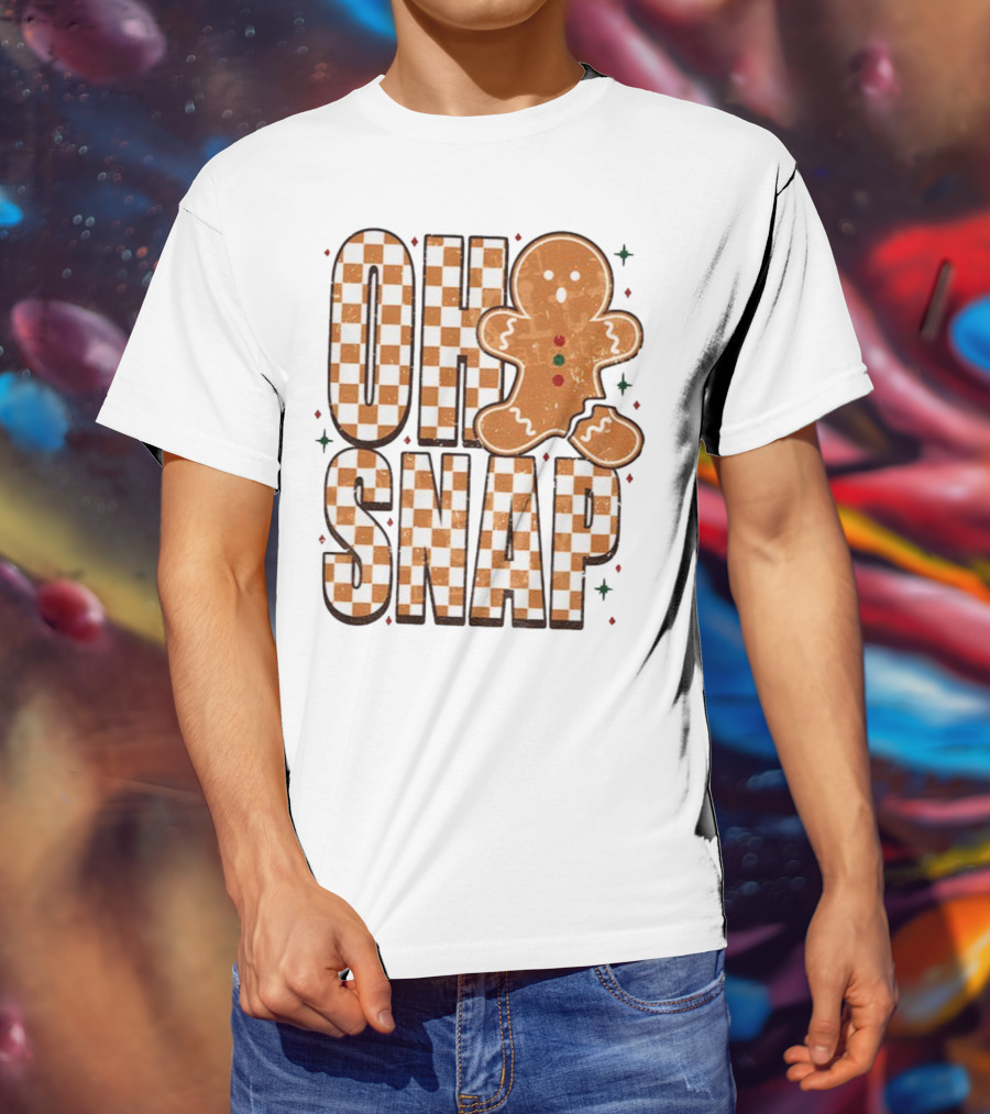 Oh Snap Gingerbread Merry Christmas Checkered Pattern T-Shirt