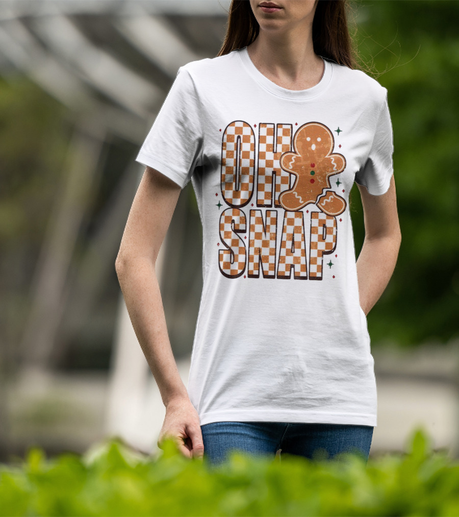 Oh Snap Gingerbread Merry Christmas Checkered Pattern T-Shirt