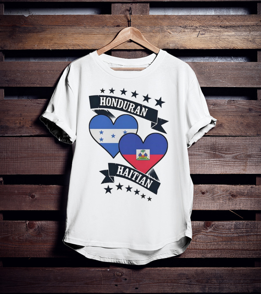 Honduran Haitian Heart Flags Stars Banner T-Shirt