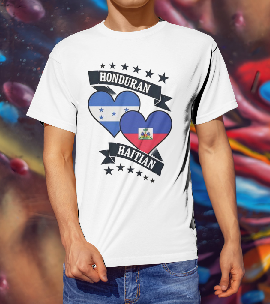 Honduran Haitian Heart Flags Stars Banner T-Shirt