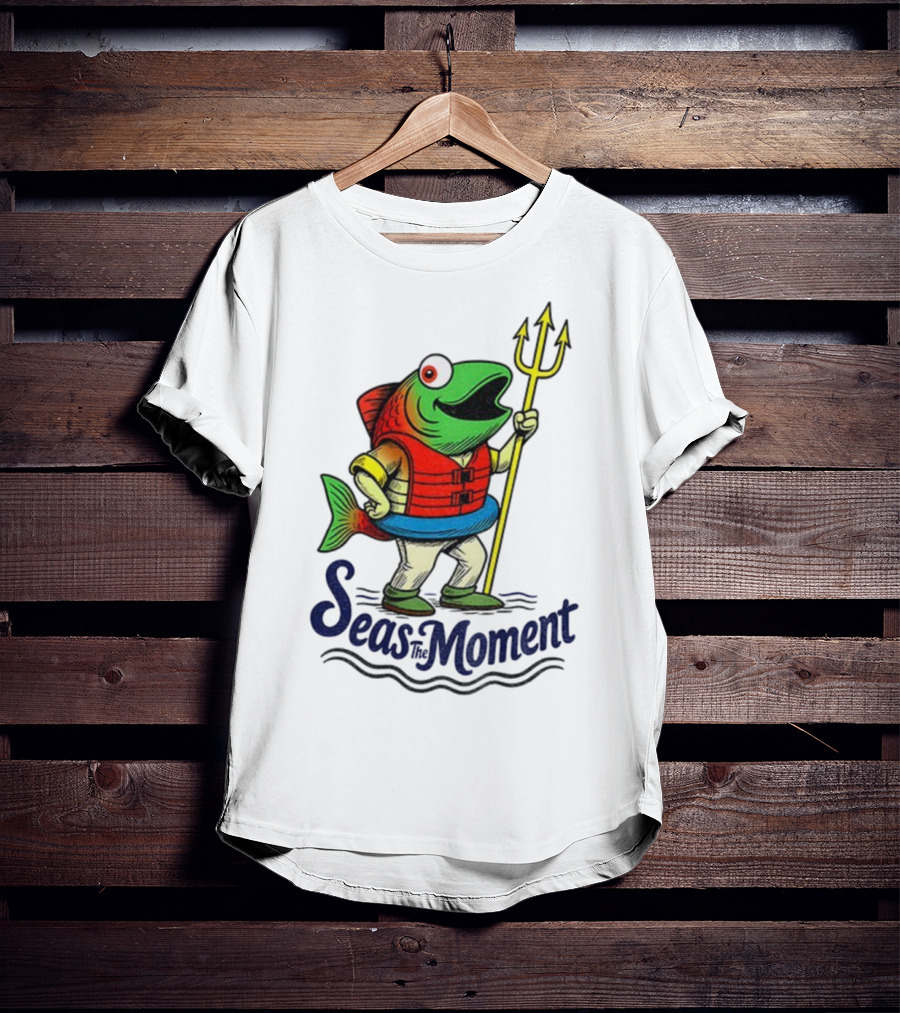 Seas The Moment Humpy Salmon Holding Trident Seattle Mariners MLB Baseball Fan Apparel T-Shirt