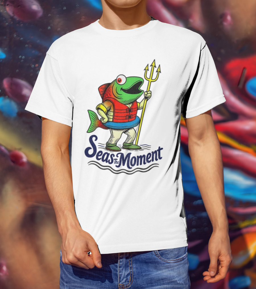 Seas The Moment Humpy Salmon Holding Trident Seattle Mariners MLB Baseball Fan Apparel T-Shirt