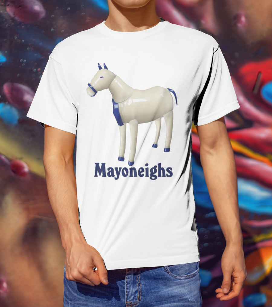 Mayoneighs Horse Creamy Figurine Blue Accents T-Shirt