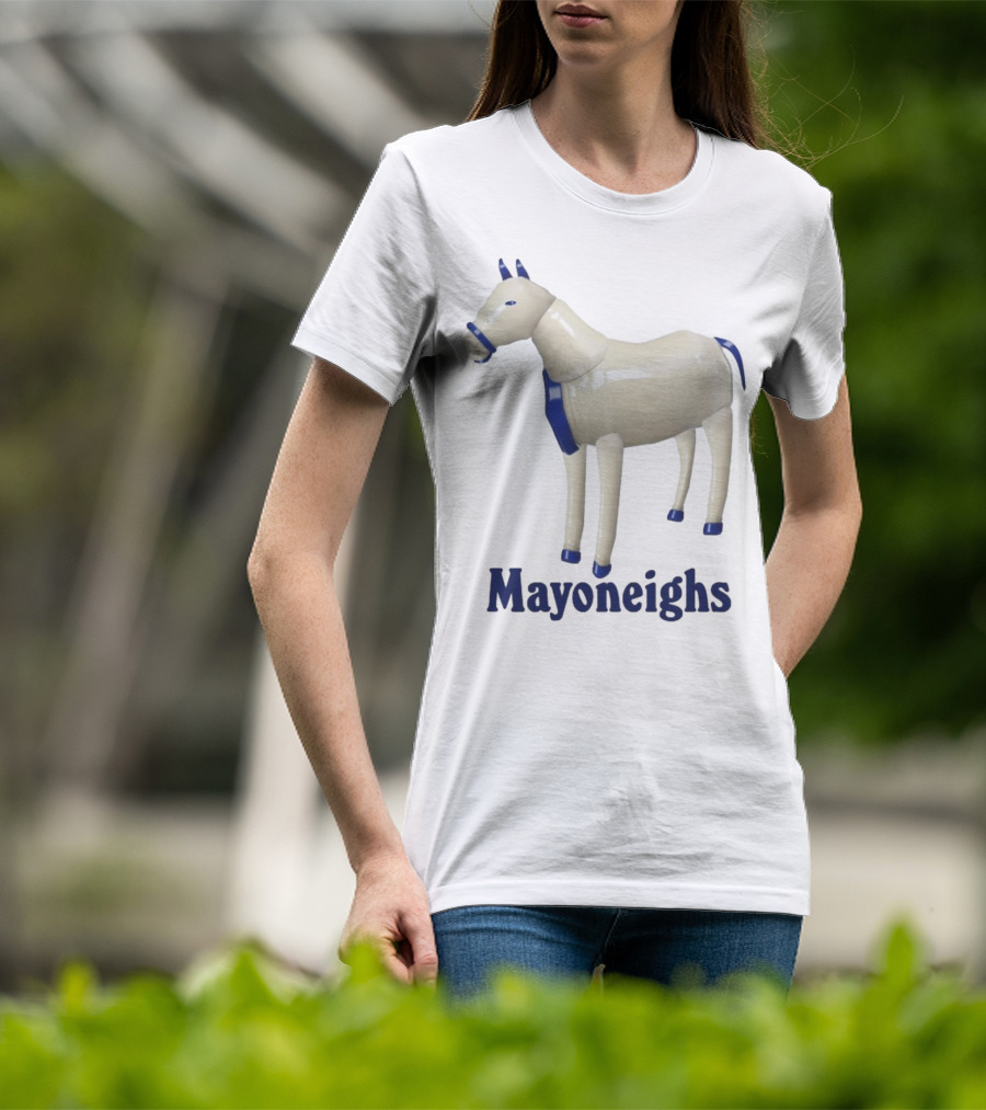 Mayoneighs Horse Creamy Figurine Blue Accents T-Shirt