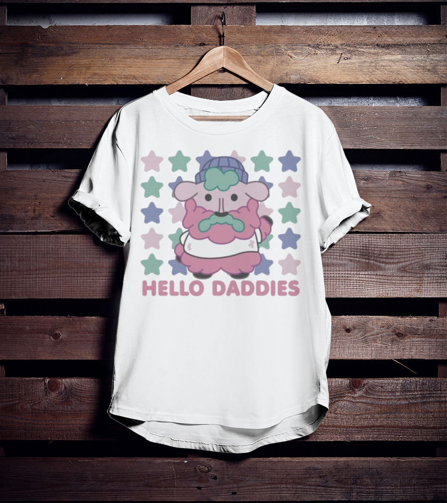Hello Daddies Pink Bearded Sheep Star Pattern T-Shirt