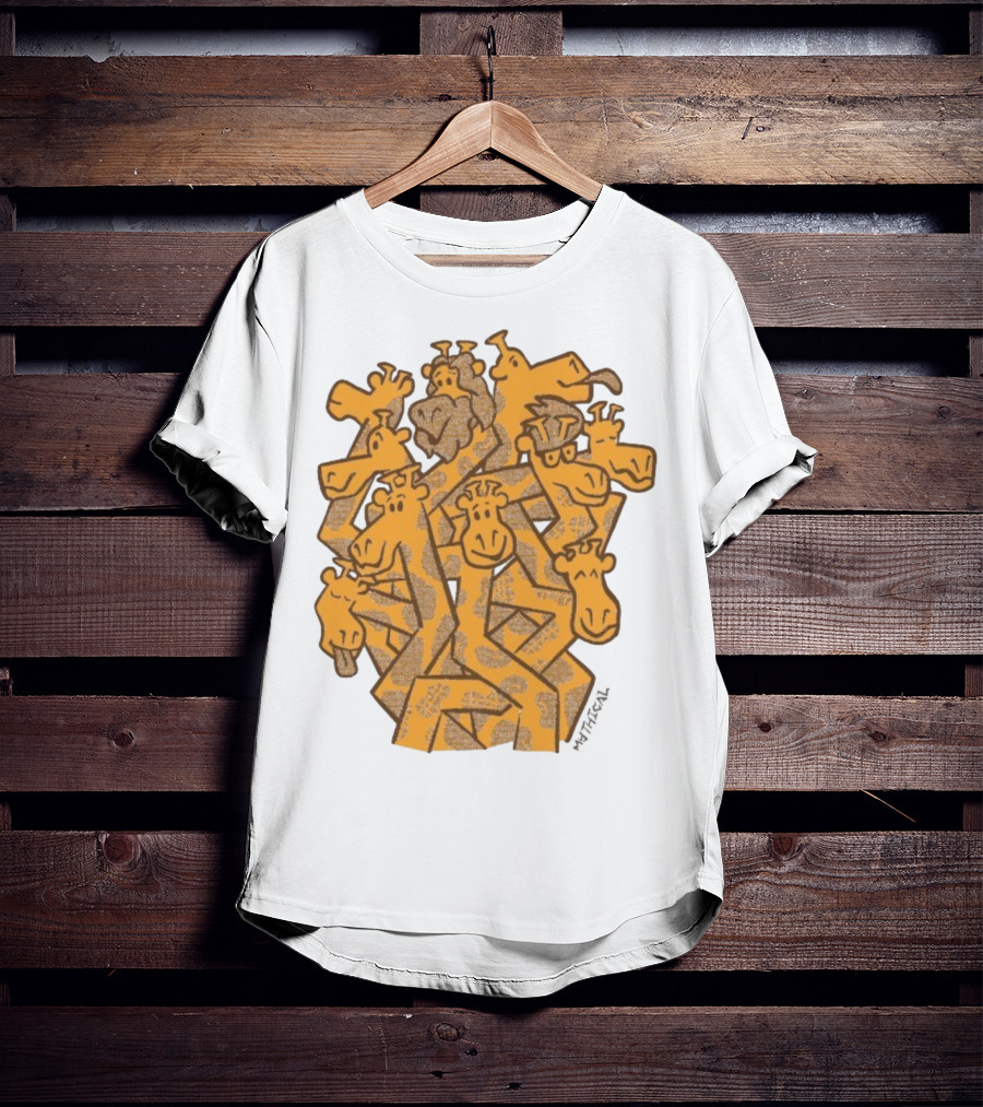 Mythical Gentle Giants Giraffe Cartoon Ensemble T-Shirt