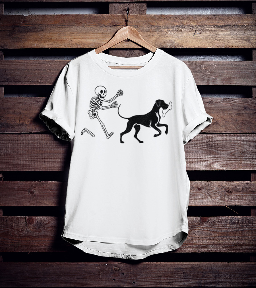Skeleton Chasing Dog With Bone Funny Meme Halloween T-Shirt
