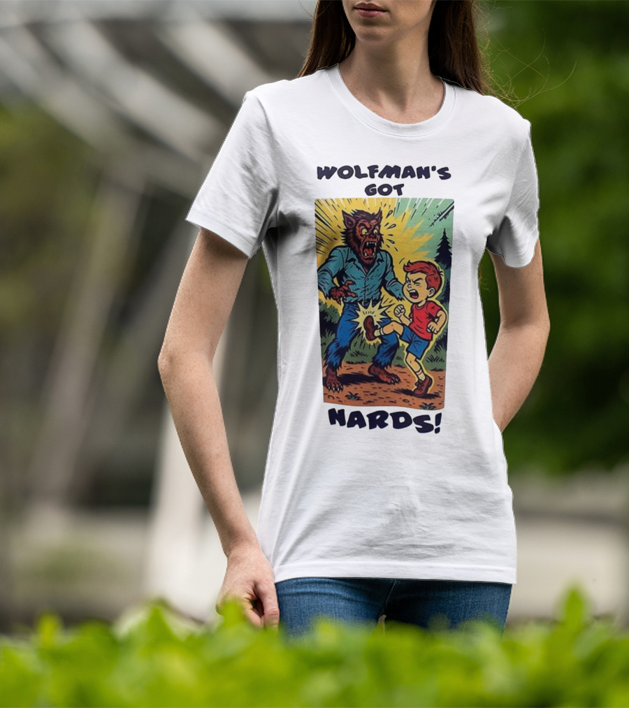Wolfman’s Got Nards Vintage Comic Style Kid Kicking Wolfman T-Shirt