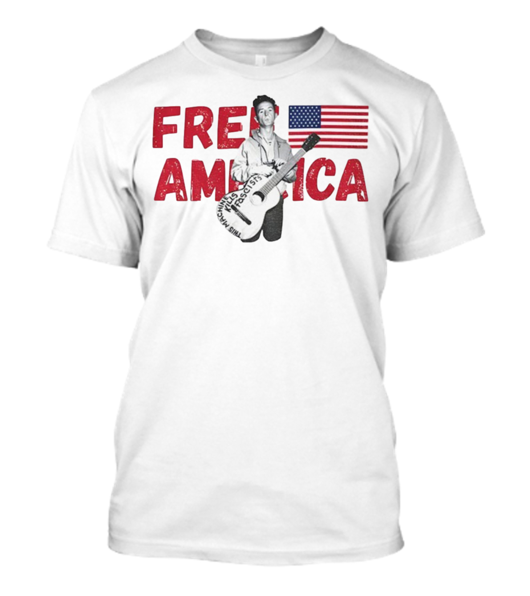 Woody Guthrie This Machine Kills Fascists Free America USA Flag T-Shirt