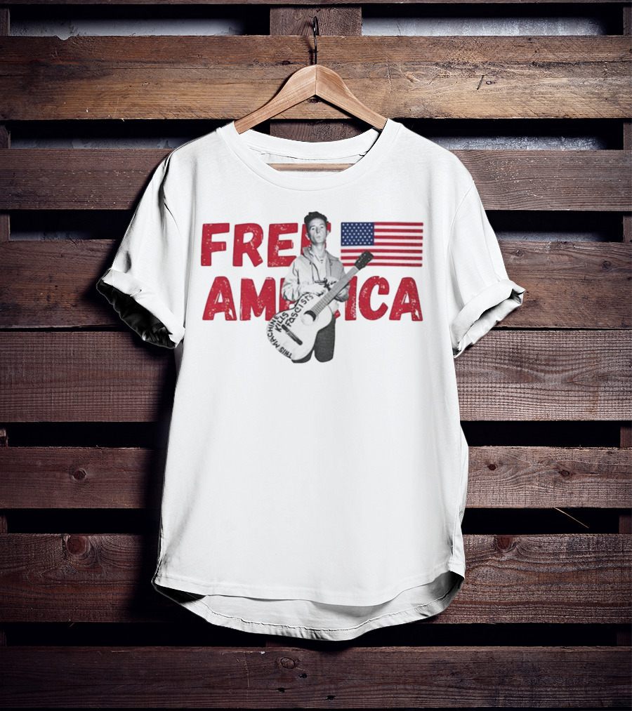 Woody Guthrie This Machine Kills Fascists Free America USA Flag T-Shirt