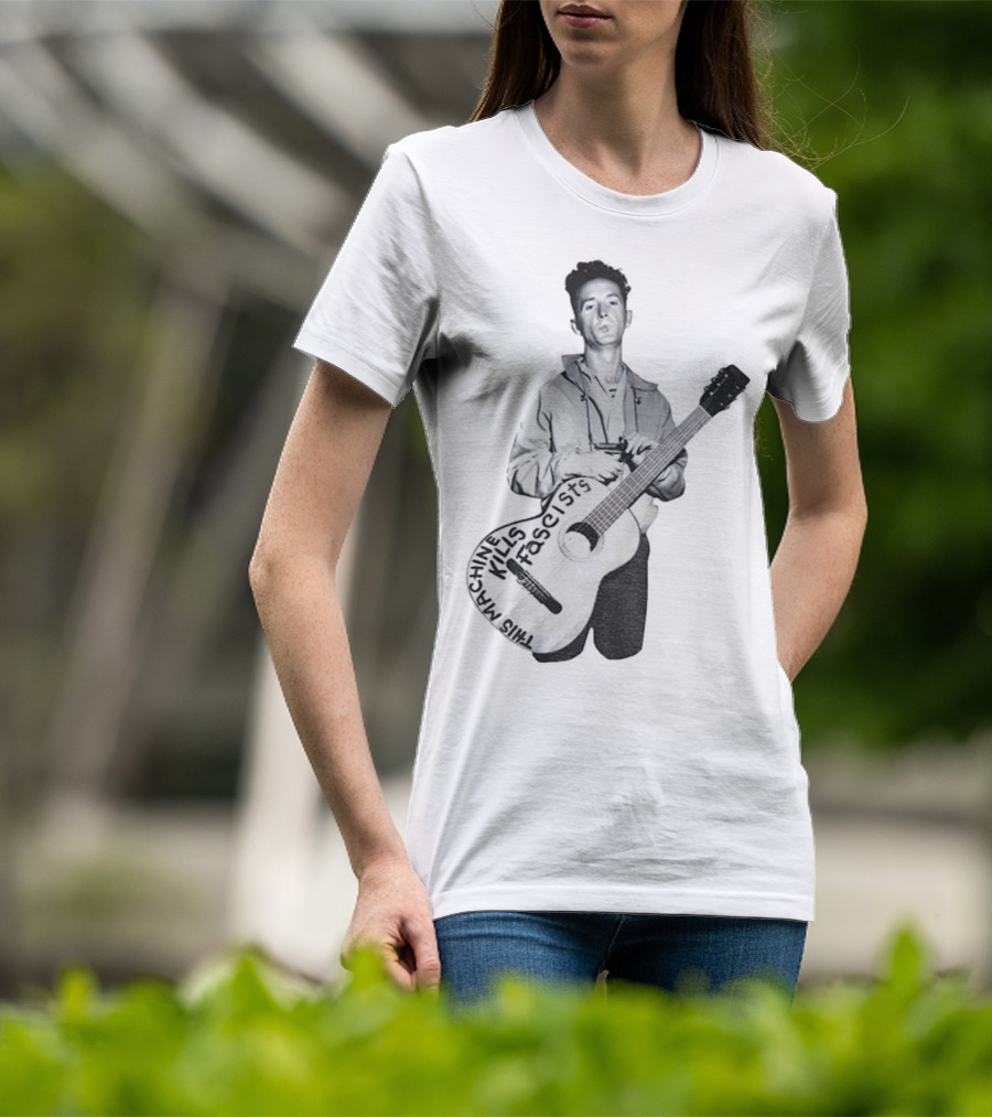 Woody Guthrie This Machine Kills Fascists Anti-Fascist Vintage Guitar Message T-Shirt