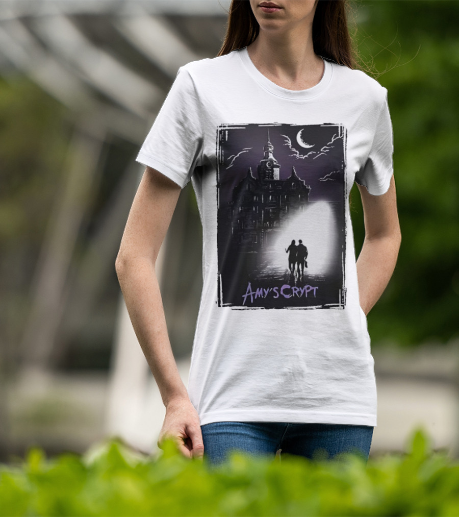 Amy's Crypt Haunted Mansion Moonlit Silhouette Halloween 2025 T-Shirt