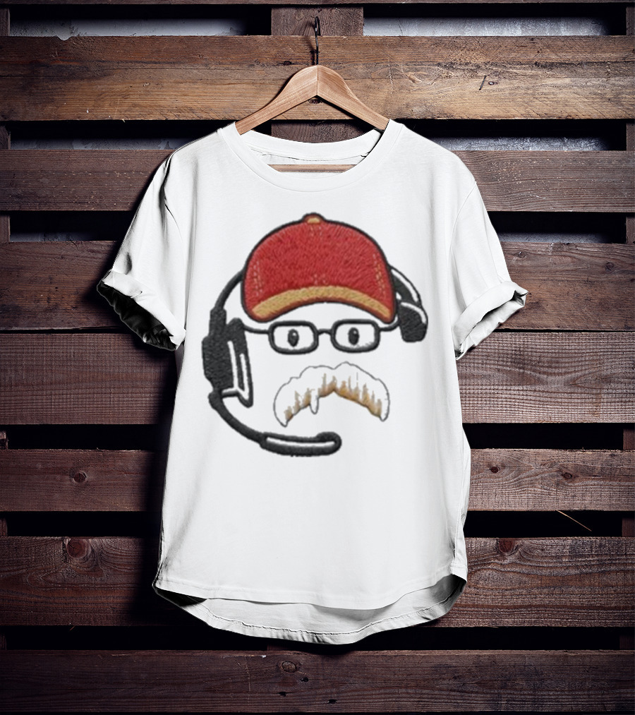 Andy Reid Kansas City Chiefs Coach Embroidered Patch Style With Red Cap And Headset T-Shirt