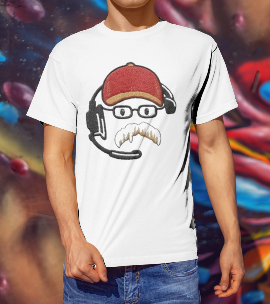 Andy Reid Kansas City Chiefs Coach Embroidered Patch Style With Red Cap And Headset T-Shirt