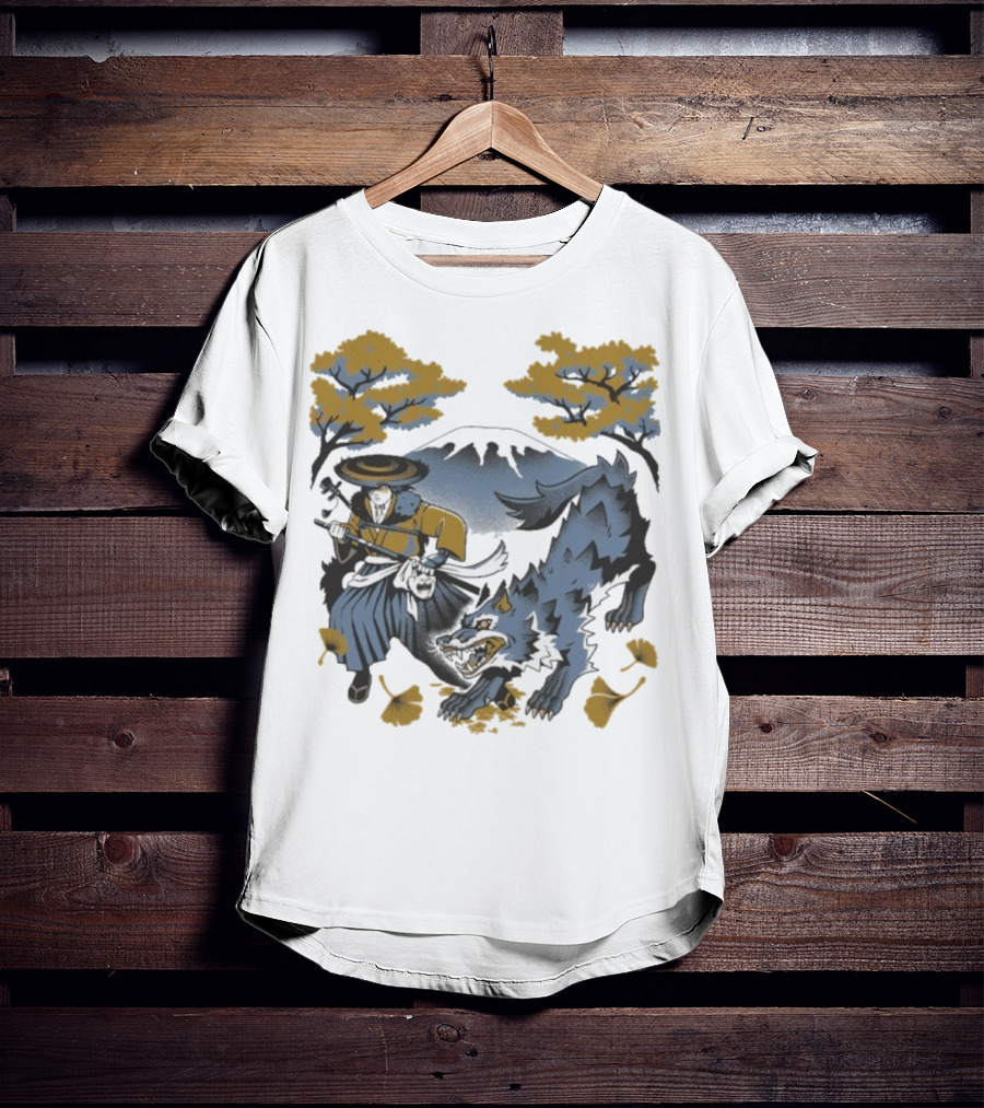 Ghost Of Yotei The Hunters Ukiyo-e Warrior With Wolf Mythical Scene T-Shirt