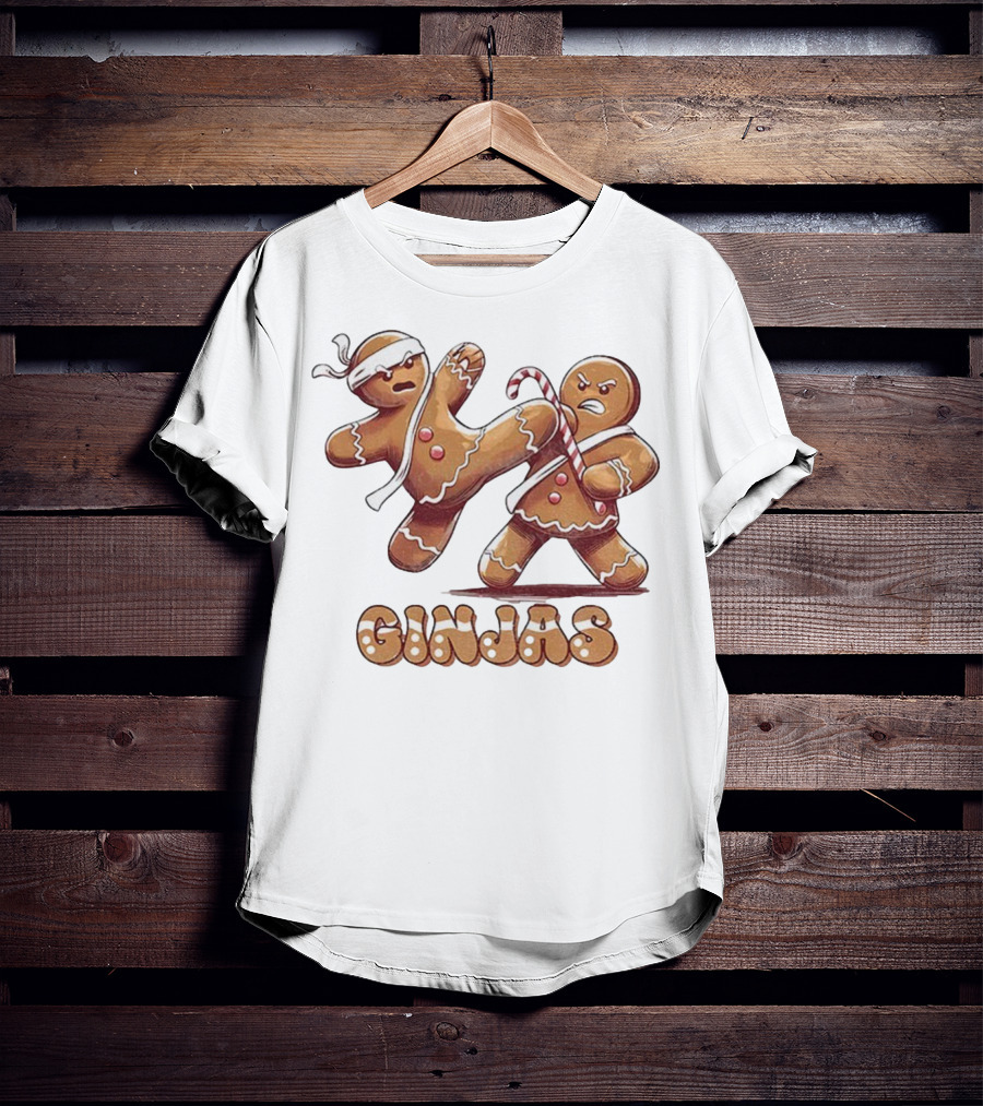 Gingerbread Man Karate Ginjas Merry Christmas Candy Cane Fight T-Shirt