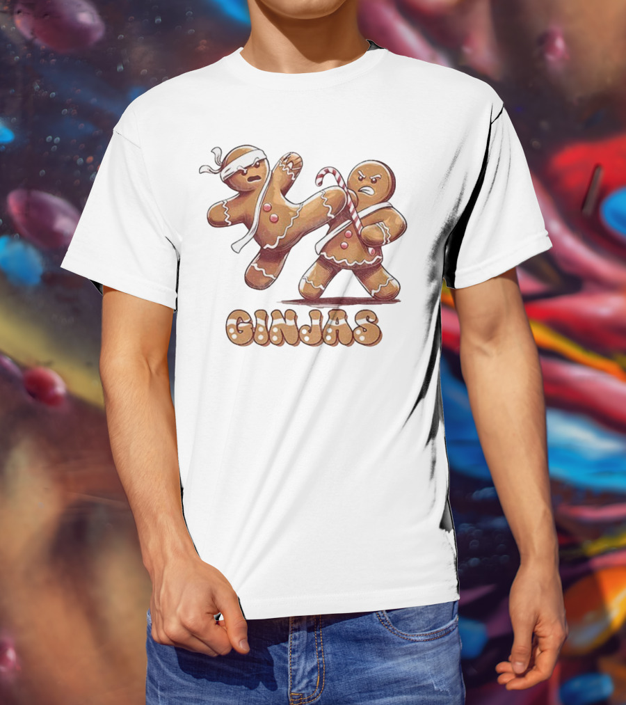 Gingerbread Man Karate Ginjas Merry Christmas Candy Cane Fight T-Shirt
