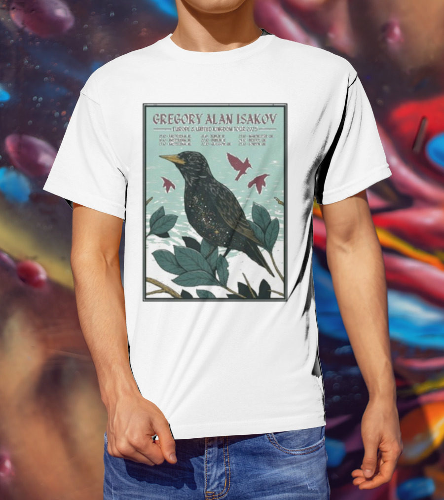 Gregory Alan Isakov Europe & United Kingdom Tour 2025 Black Bird Artwork T-Shirt