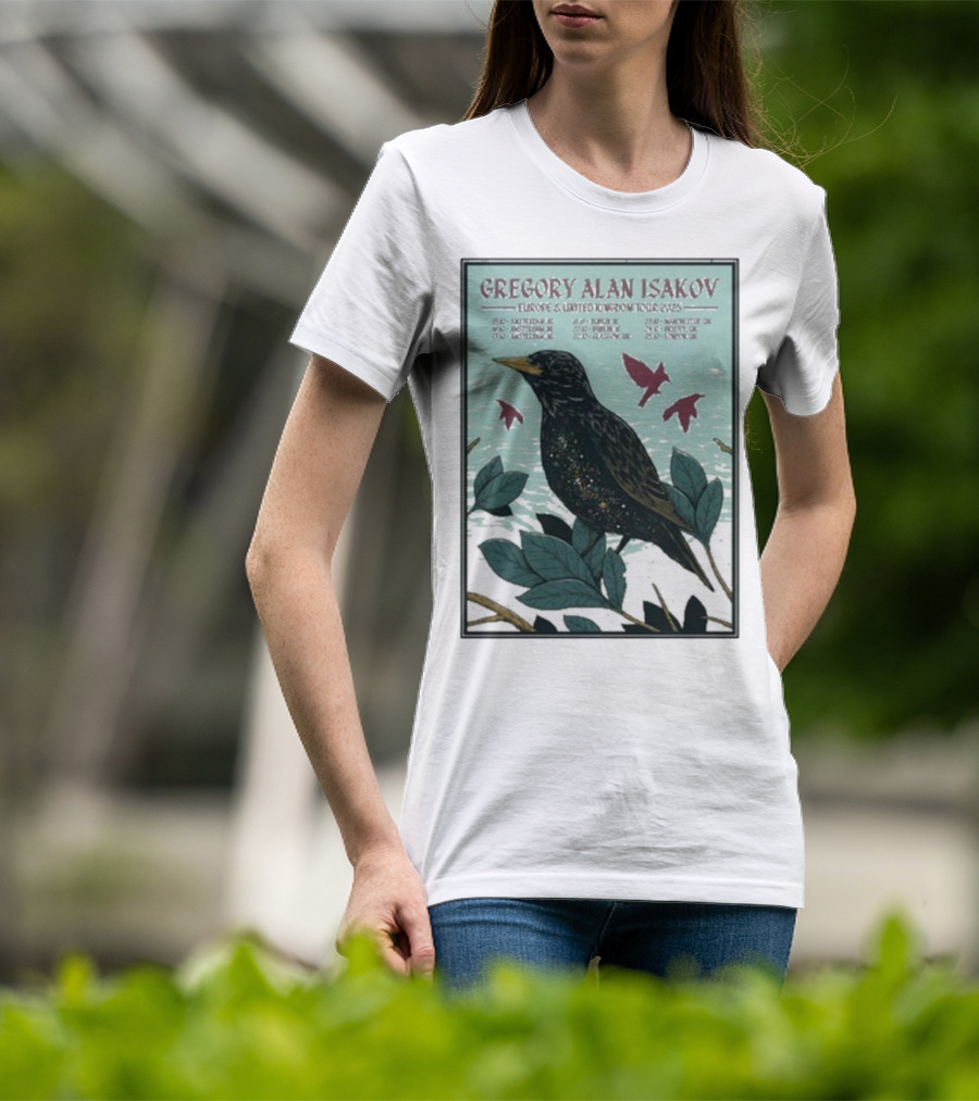 Gregory Alan Isakov Europe & United Kingdom Tour 2025 Black Bird Artwork T-Shirt
