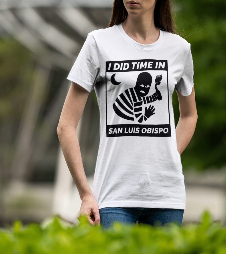 I Did Time In San Luis Obispo Retro Prison Bars Crescent Moon T-Shirt
