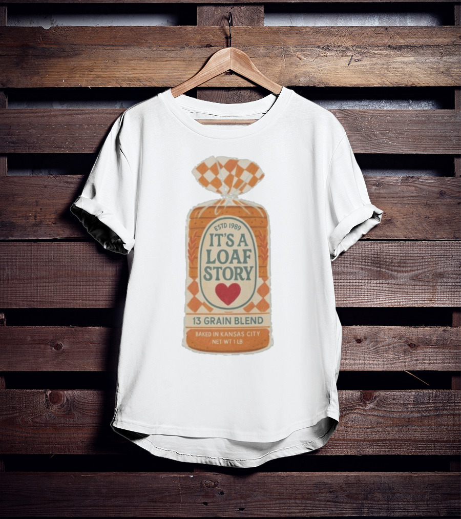 It's A Loaf Story 13 Grain Blend Baked In Kansas City Est 1989 Heart Checkered Package T-Shirt