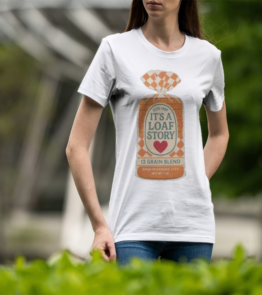 It's A Loaf Story 13 Grain Blend Baked In Kansas City Est 1989 Heart Checkered Package T-Shirt