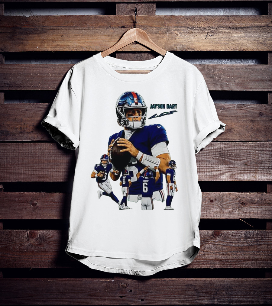 Jaxson Dart New York Giants NFL Football Signature Quarterback Action T-Shirt